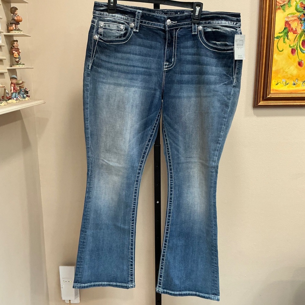 Miss Me Jeans Easy Boot 34 Blue Mid-Rise Embellished Wing Back Pocket M3171EB2R